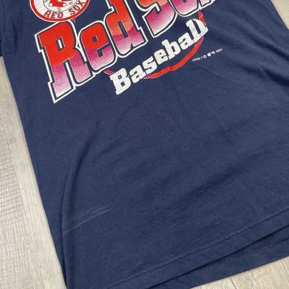 Vintage 1997 Boston Red Sox Spell Out T Shirt Logo 7 Navy Blue Men's Medium J - Picture 6 of 9